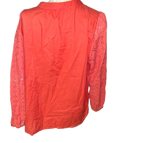 J. Crew Womens BF833 Mixed Media Eyelet Button Shirt Coral pink size XL blouse - Picture 5 of 6